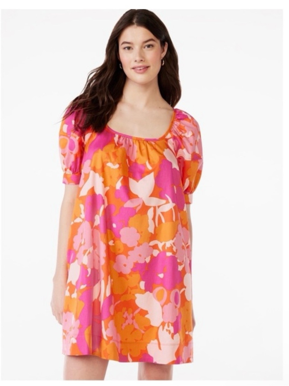 Vibrant Pink & Orange Floral Mini Dress